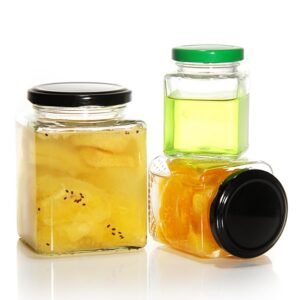 Empty Clear Square Glass Jars With Airtight Lids For Pickles Dry Food Storage