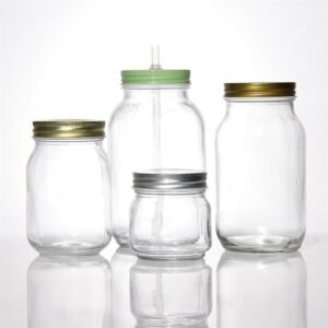 8oz Clear Round Glass Jar Wide Mouth With Metal Screw Lids Food Storage Container